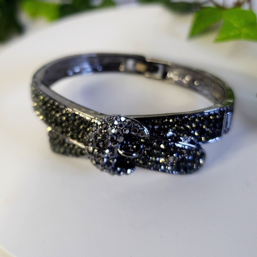 Silver Black Pave CZ Crystal Belt  Bracelet